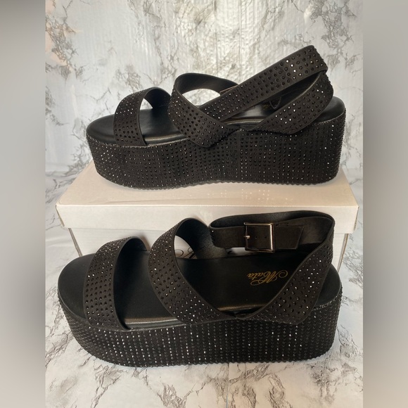Mata Shoes Black Rhinestone Platform Sandel Size 8.5 - Picture 5 of 9